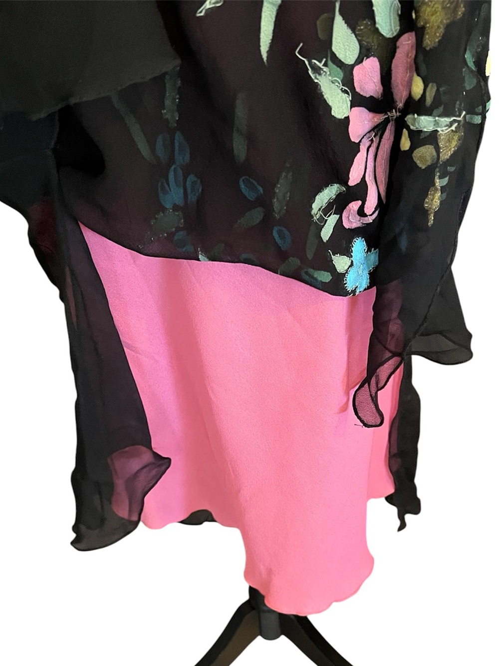 Vintage Betsey Johnson New York Silk Sheer Mesh Painted Beaded Floral Slip Dress - Picture 6 of 14